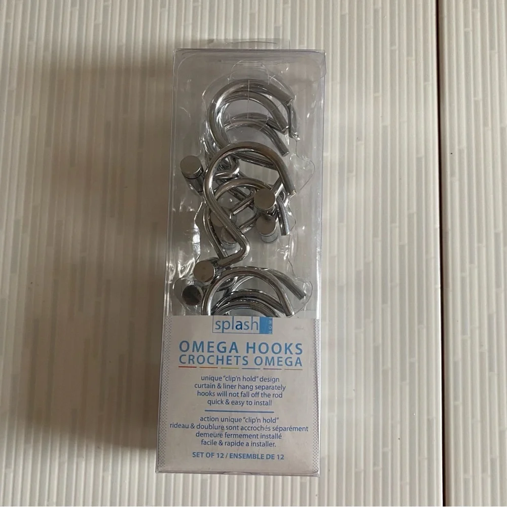 Shower Curtain Hooks Splash Silver Omega Set of 12 EUC